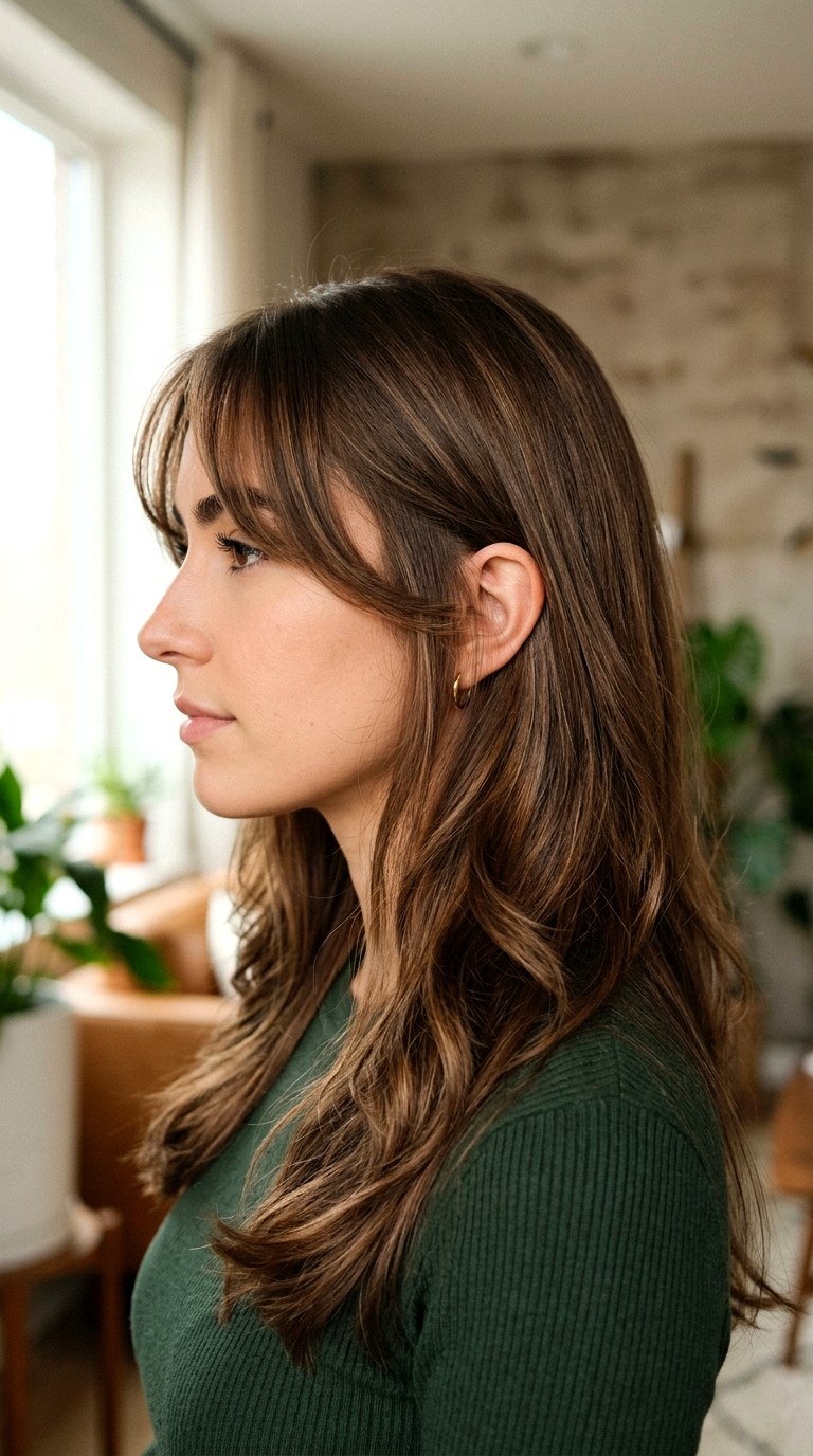 Curtain Bangs That Blend Seamlessly - 24 long brunette hair with layers