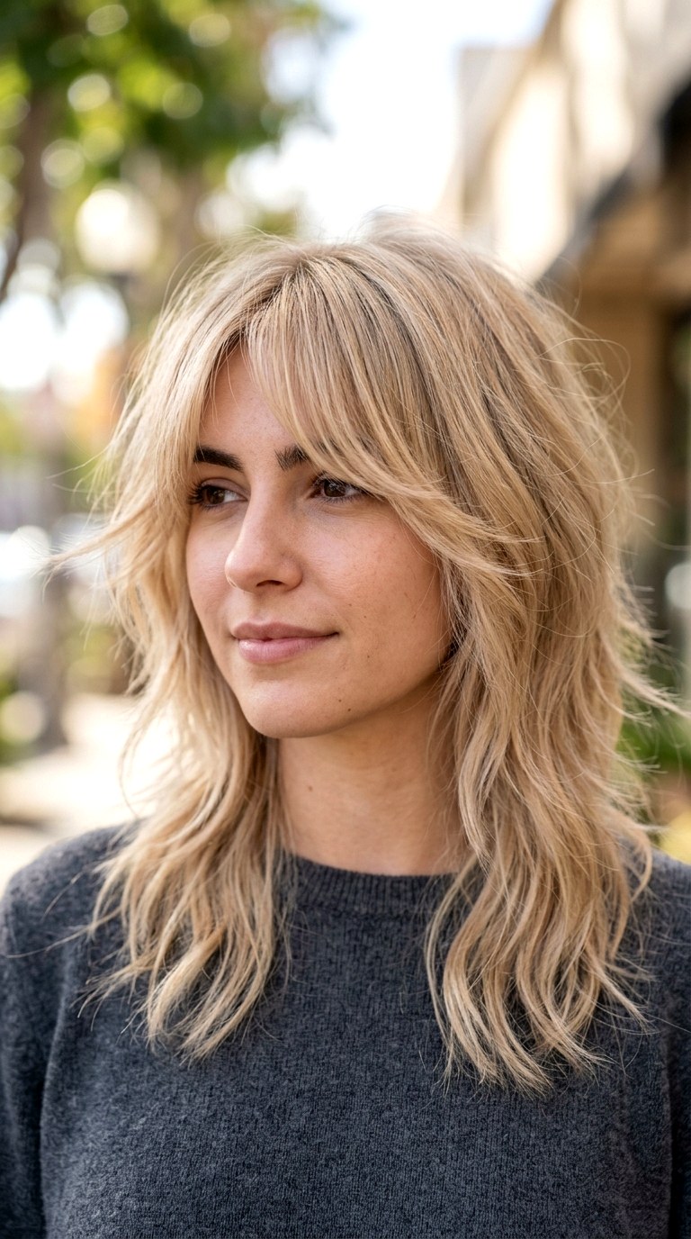 Curtain Bangs and Wispy Ends - 21 Shoulder Length Wolf hair Cut