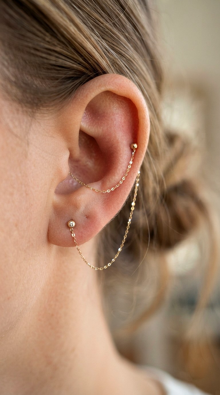 Dainty Chain Link Accents - 25 gold earrings stack