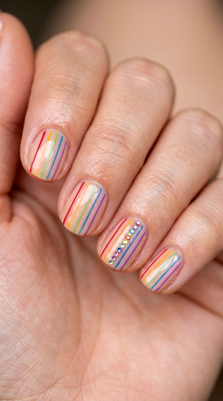 Dainty Rainbow Line Minimalism - 29 Artsy Spring Colorful Junk Nails