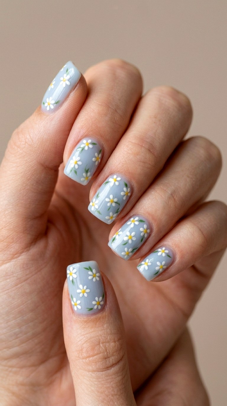 Daisy Chain Accents - 27 Charming Spring Acrylic Nails