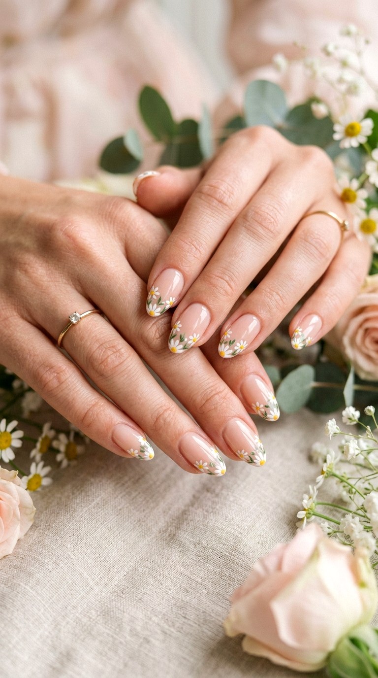 Daisy French Tip Nails - 30 Aesthetic Spring Nail Designs Trending on Pinterest