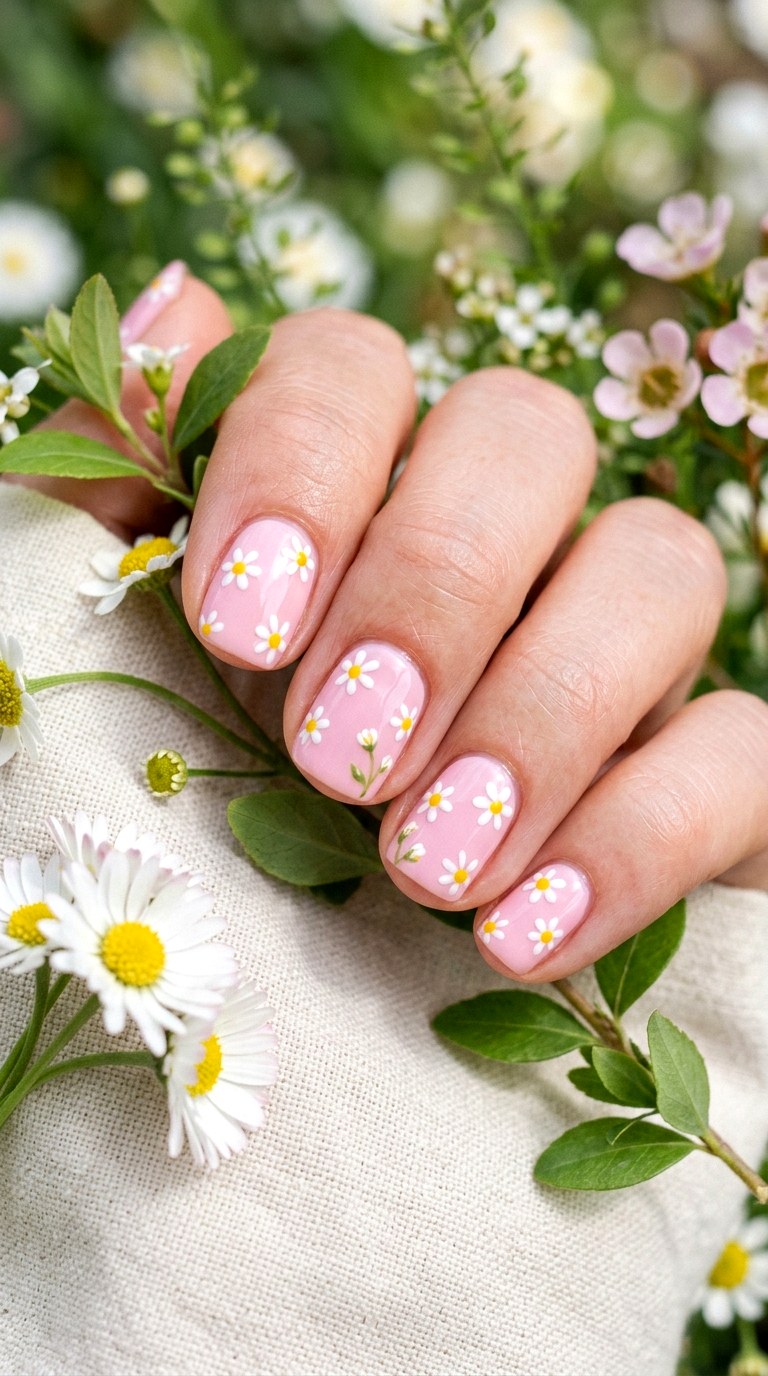 Daisy Nail Art - 28 Short Spring Nail Designs That Are Cute and Practical