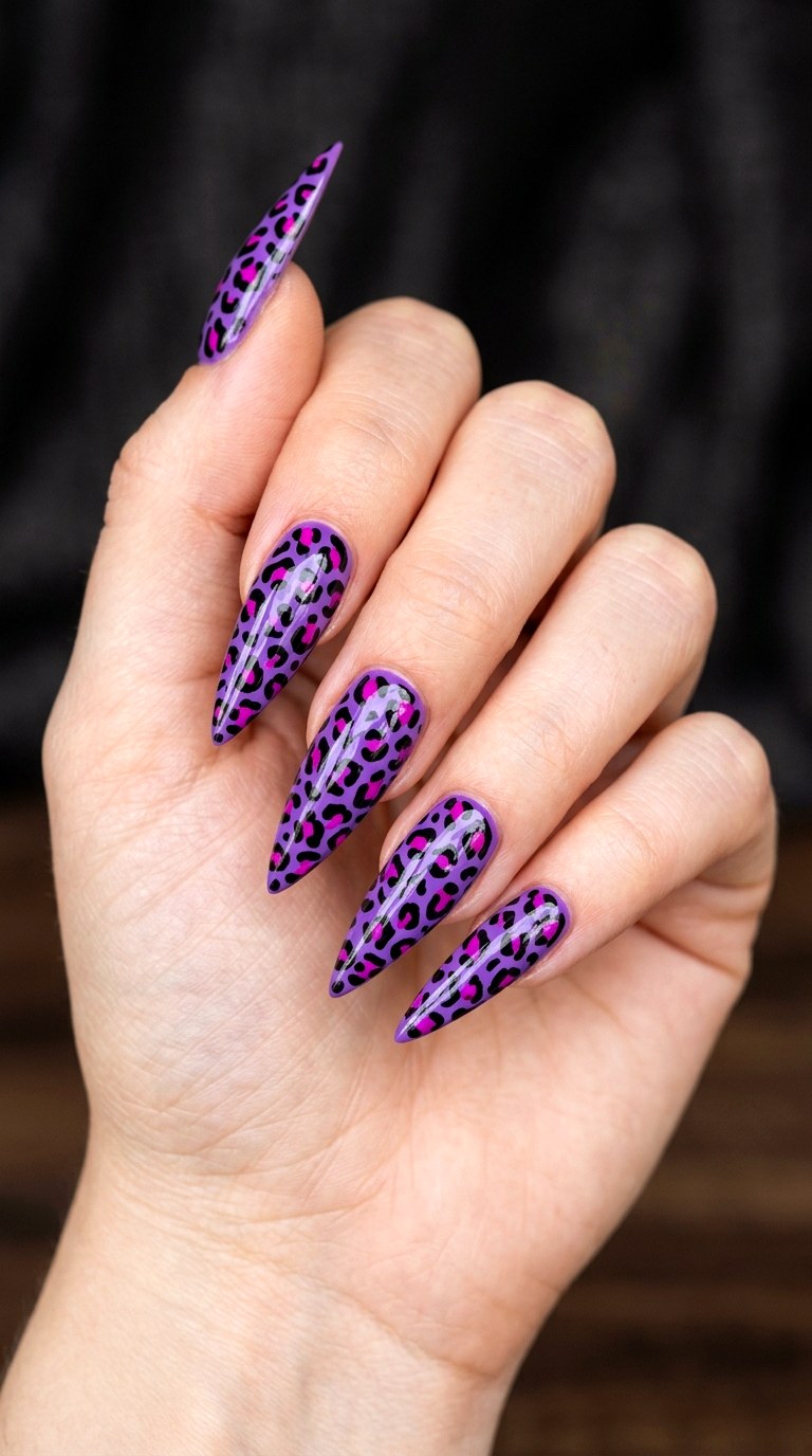 Daring Purple Leopard Print - 27 Fierce Spring Stiletto Nails