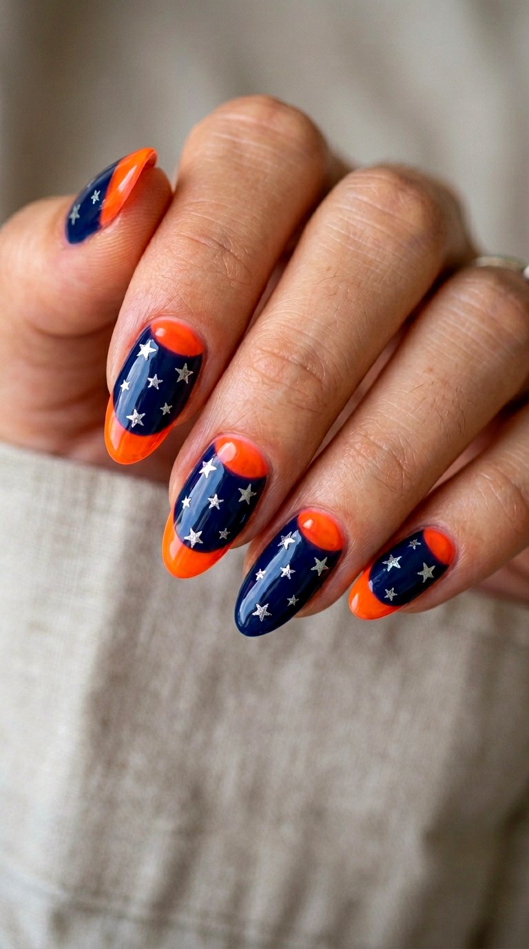 Dark Navy Base with Neon Jelly Tips - 23 Contrast Spring Colorful Junk Nails