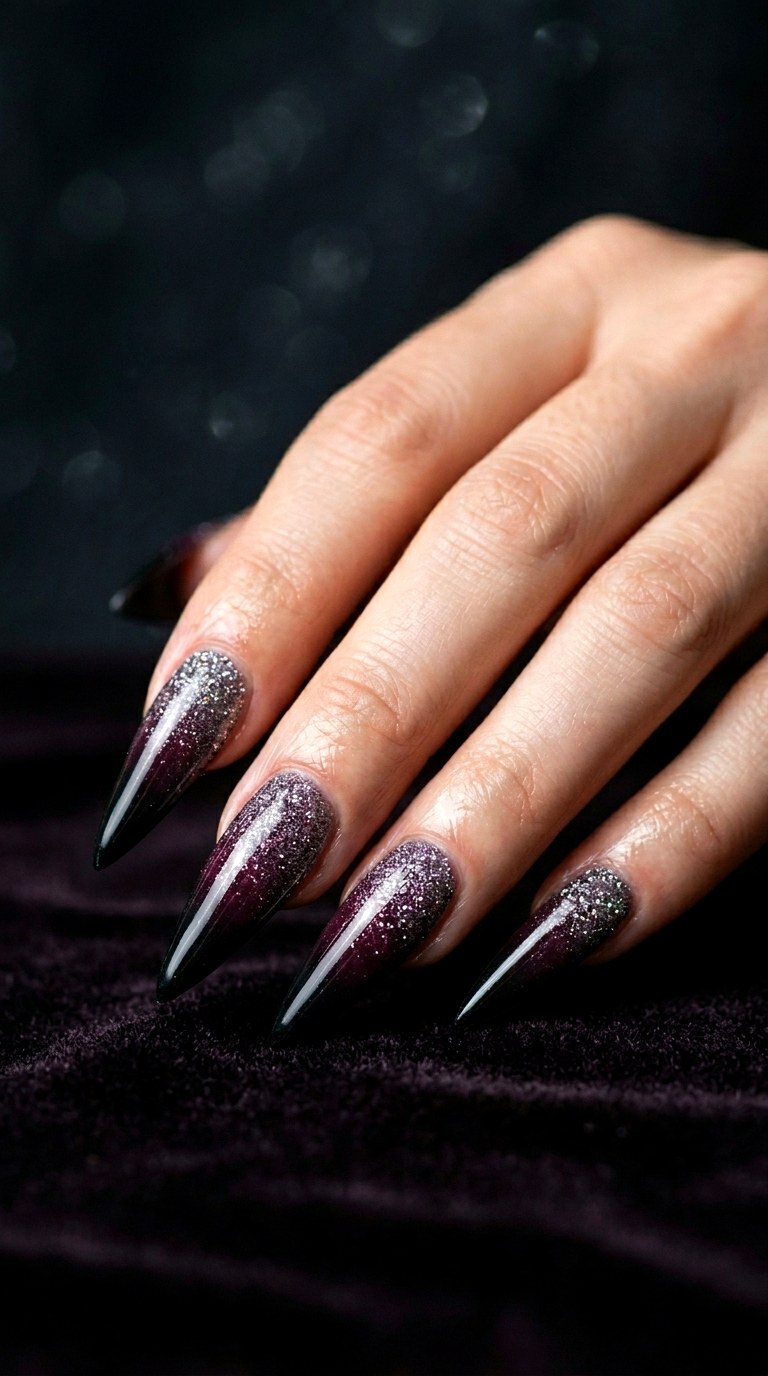 Deep Berry Glitter Ombre Stiletto Nails - 29 Festive Spring Multicolor Acrylic Nails