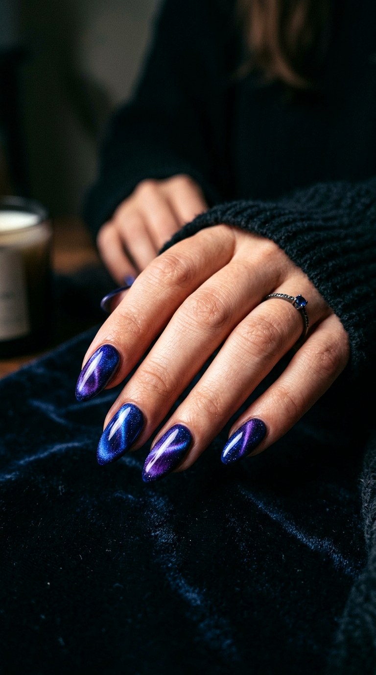 Deep Blue and Violet Shift - 26 Summer Dual-Tone Magnetic Cat Eye Nails Ideas
