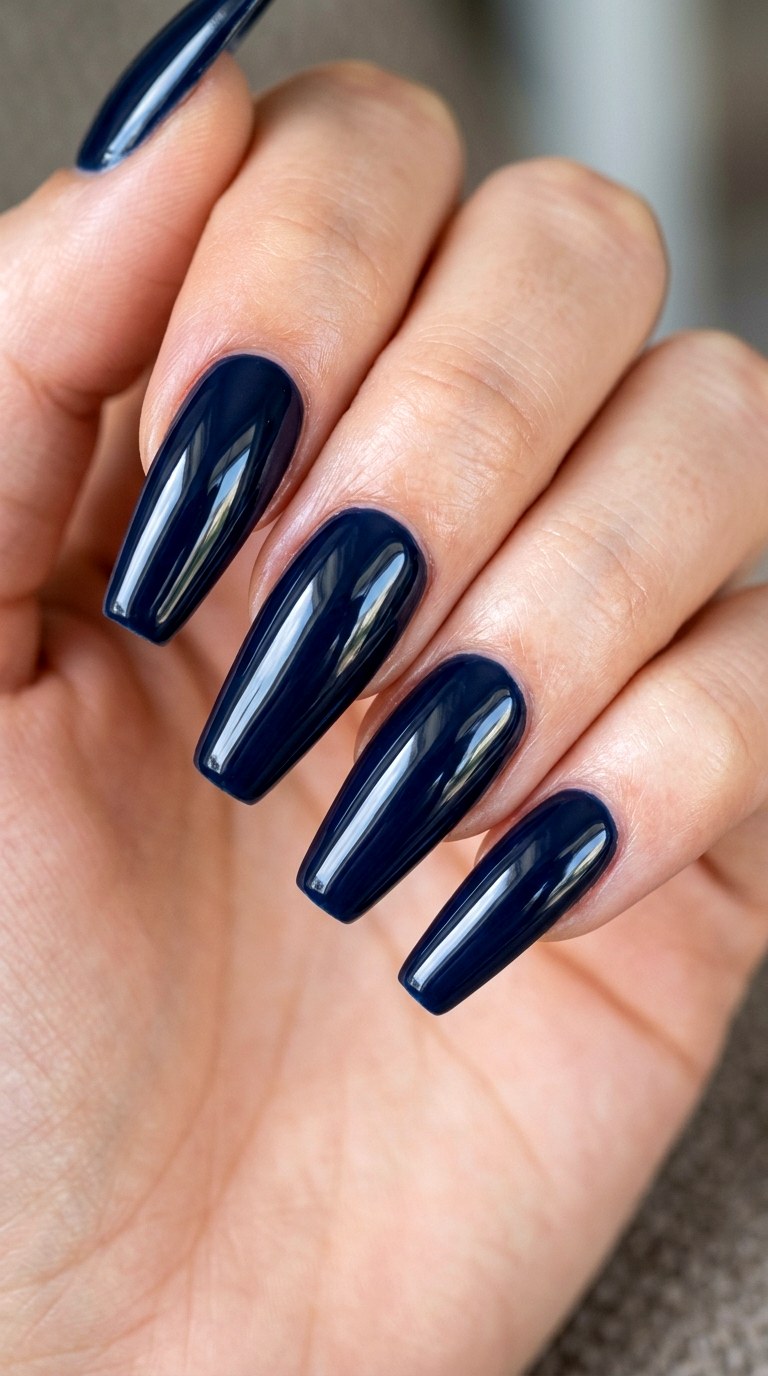 Deep Navy Blue Sleek Modern Coffin Nails - 22 Bright Spring Multicolor Acrylic Nails