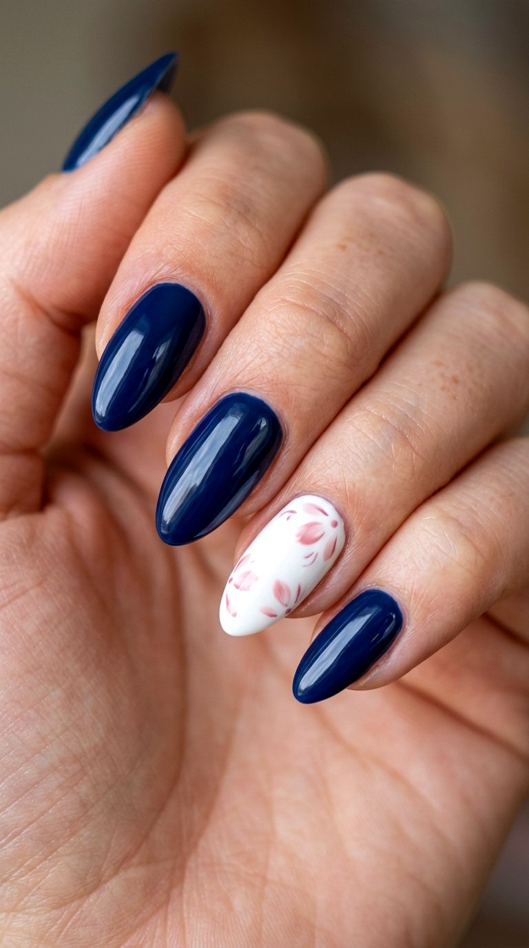 Deep Navy and Blush Petal Pop - 27 Graphic Spring Two Colored Nails