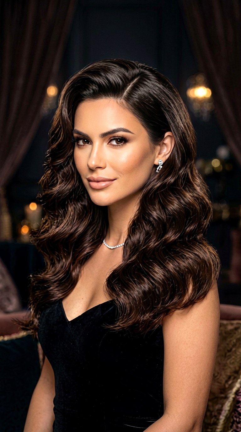 Deep Side Part Glamour - 24 blowouts of 90s for medium hair length