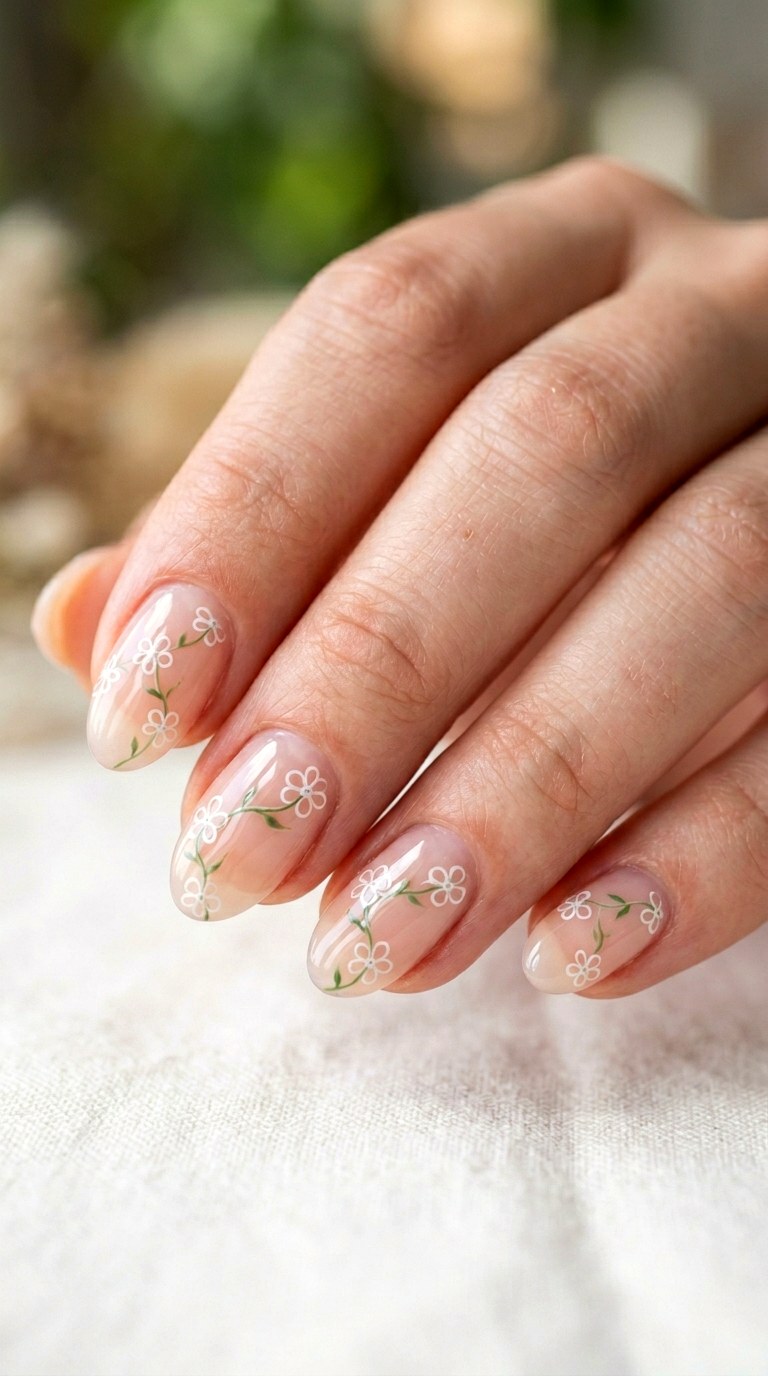Delicate Daisy Chain Outlines - 29 Fine-Line Spring Acrylic Nails