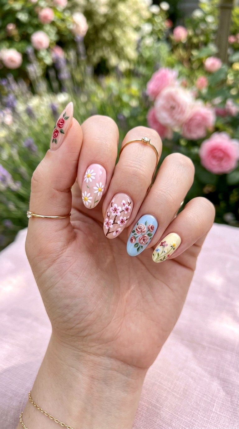 Delicate Floral Nail Art - 20 Trendy Spring Nail Art Ideas You Need to Try This Year