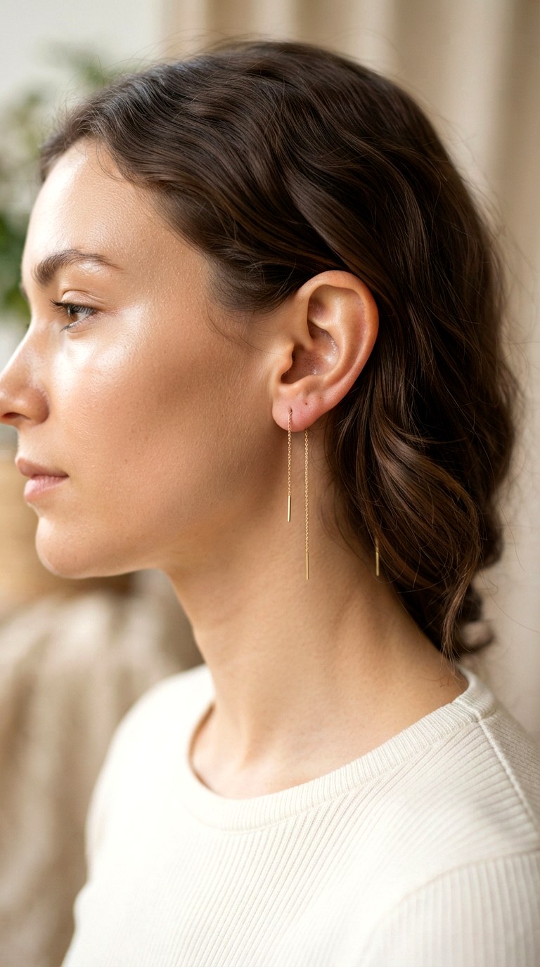 Delicate Linear Threaders - 22 gold dangle earrings