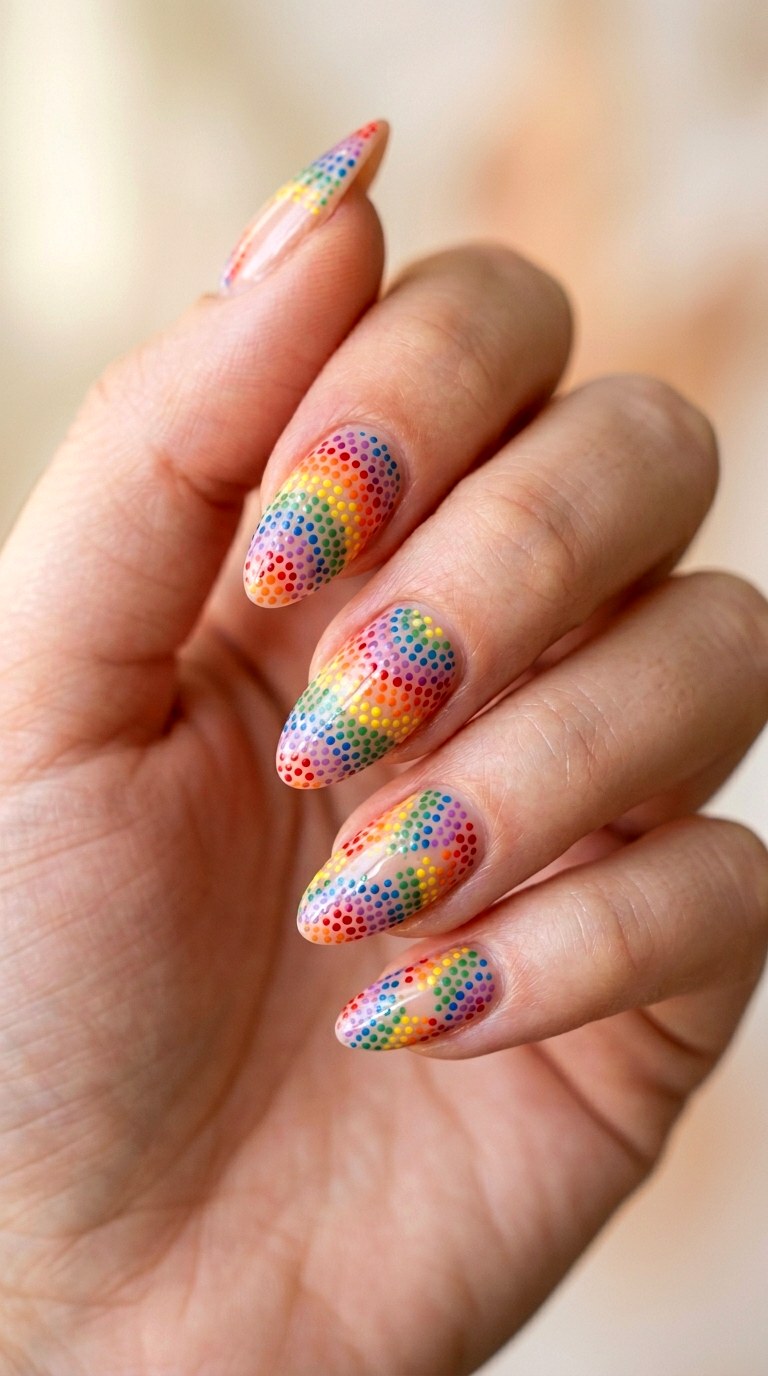 Delicate Micro Dot Pointillism - 26 Rainbow Spring Multicolor Acrylic Nails