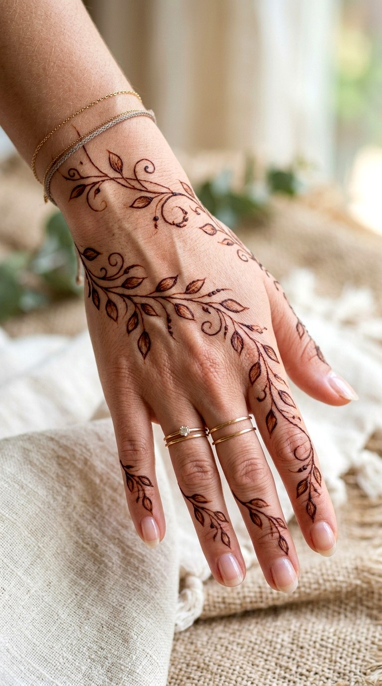 Delicate Vine Lines - 24 henna designs easy