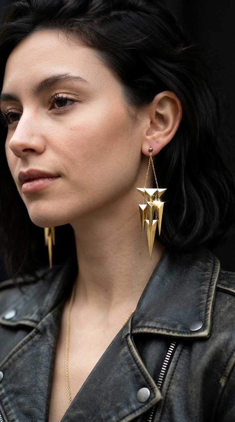 Diagonal Spike and Edge Drops - 22 gold dangle earrings
