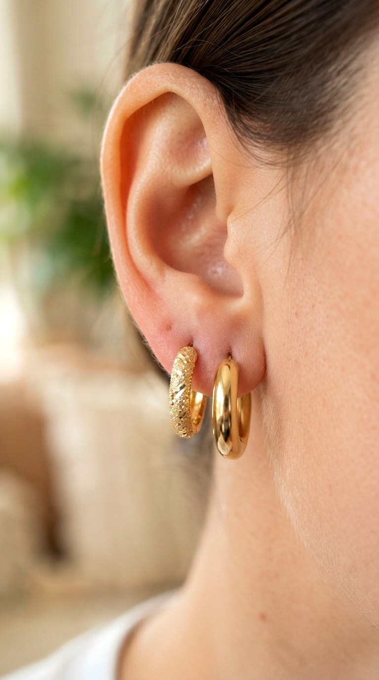 Diamond and Plain Band Harmony - 20 earring stacks gold 2 holes