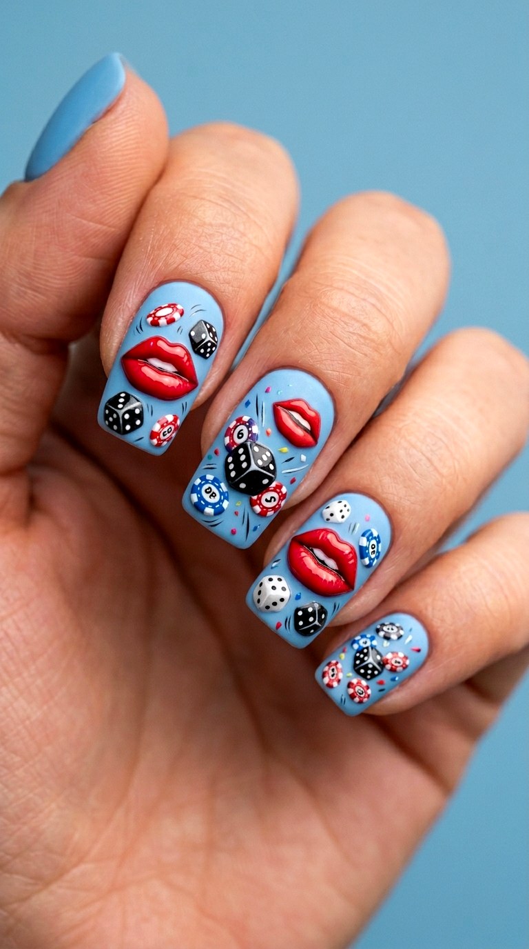 Dice Lips and Casino Chaos - 23 Whimsical Spring Colorful Junk Nails