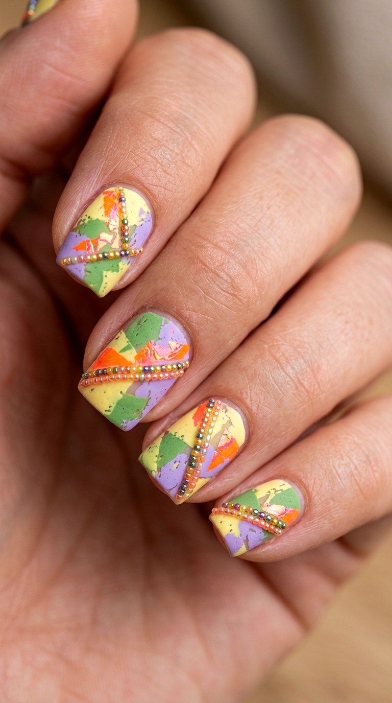 Distressed Color Block Edges - 24 Eclectic Spring Colorful Junk Nails