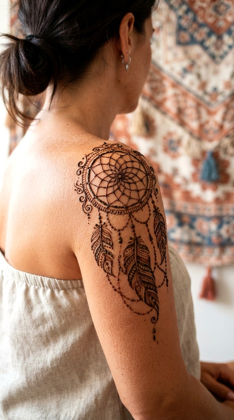 Dreamcatcher Shoulder - 27 henna tattoo design