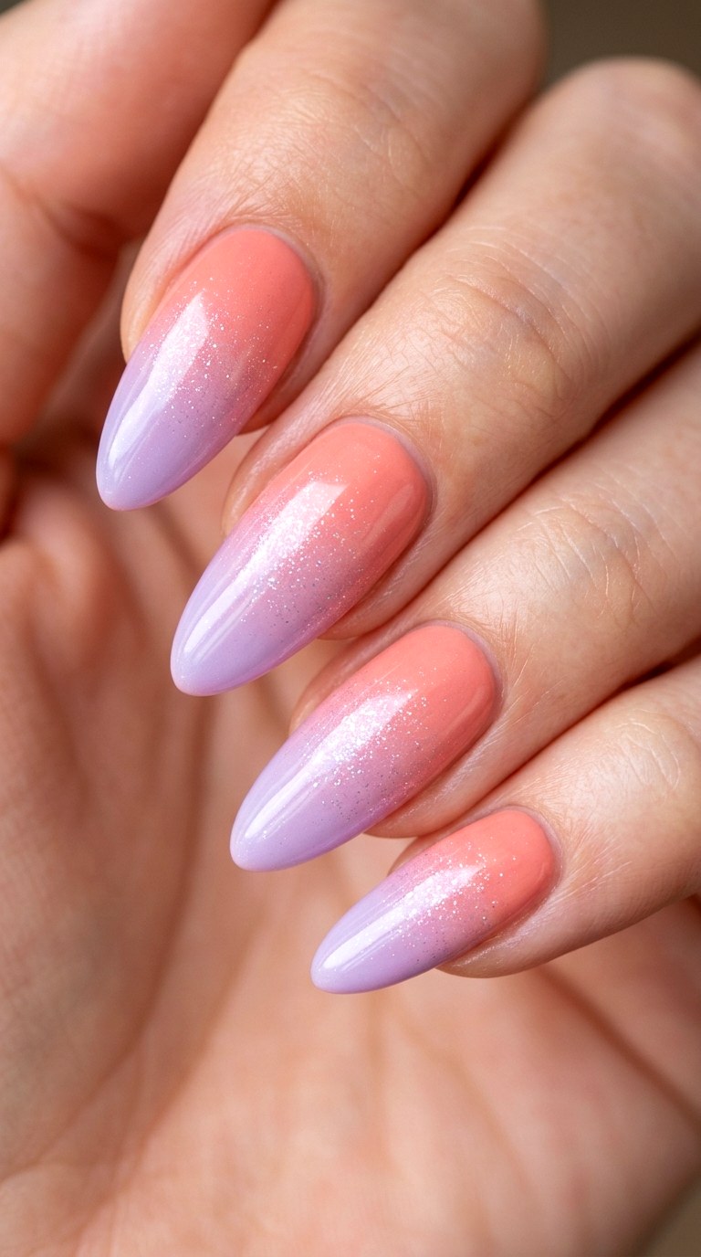 Dreamy Coral to Lilac Spring Sunset - 25 Sunset Spring Ombre Nails