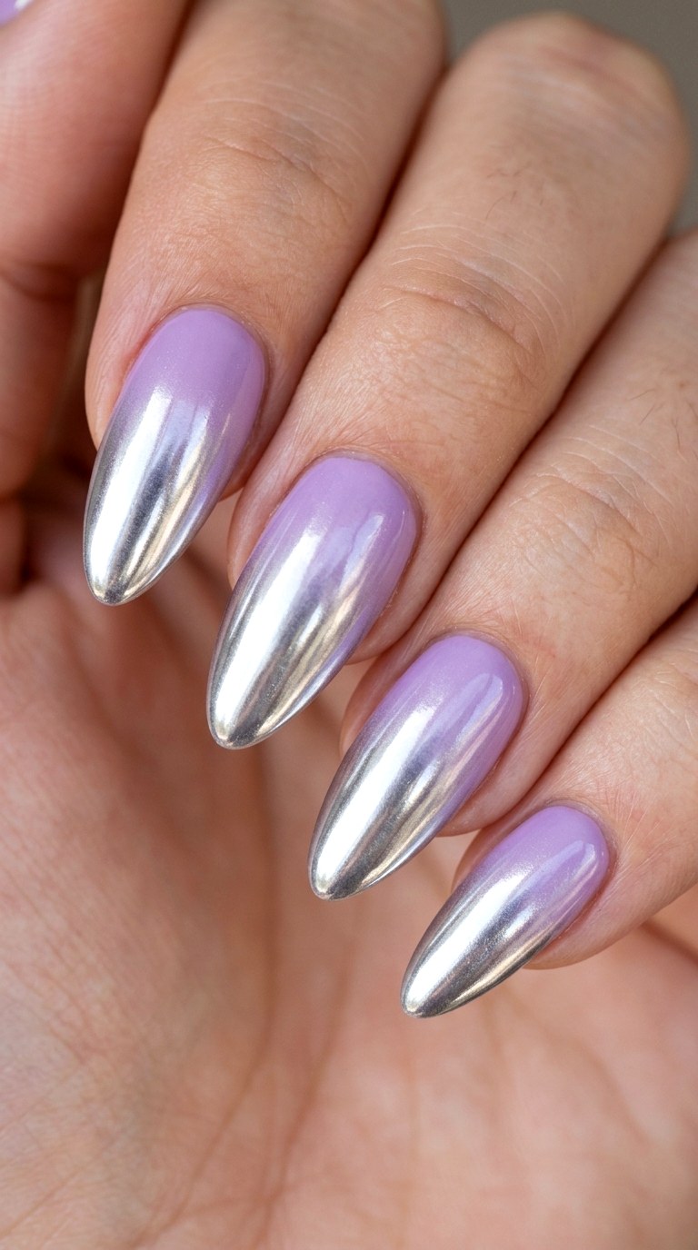 Dreamy Lilac Chrome Melts - 24 Radiant Spring Ombre Nails