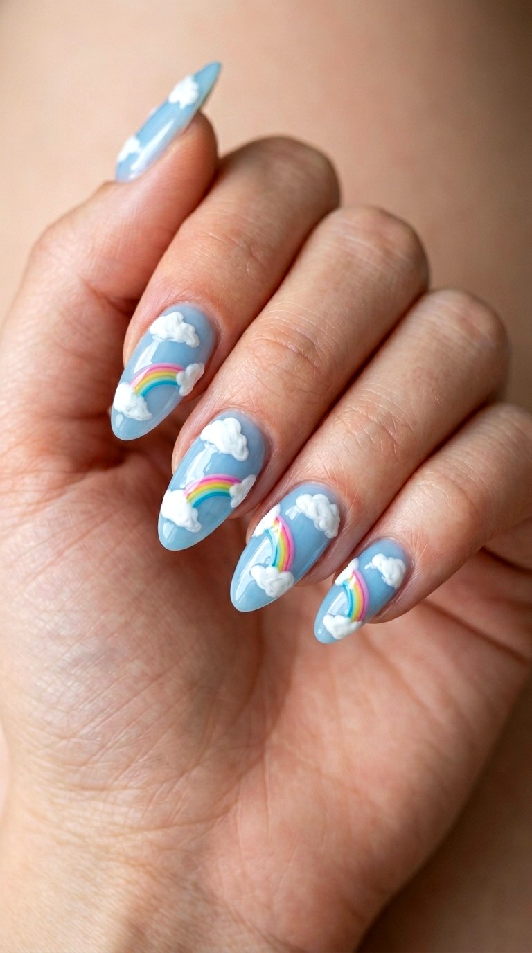 Dreamy Spring Cloudscape - 29 Fun Spring Multicolor Nails