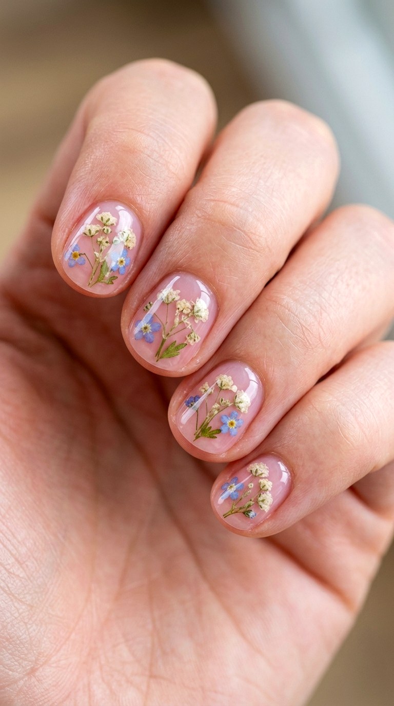 Dried Flower Embedding - 24 Fresh Spring Acrylic Nails