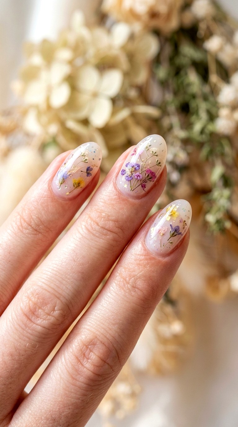 Dried Flower Encapsulated Milk Nails - 29 Artsy Spring Colorful Junk Nails