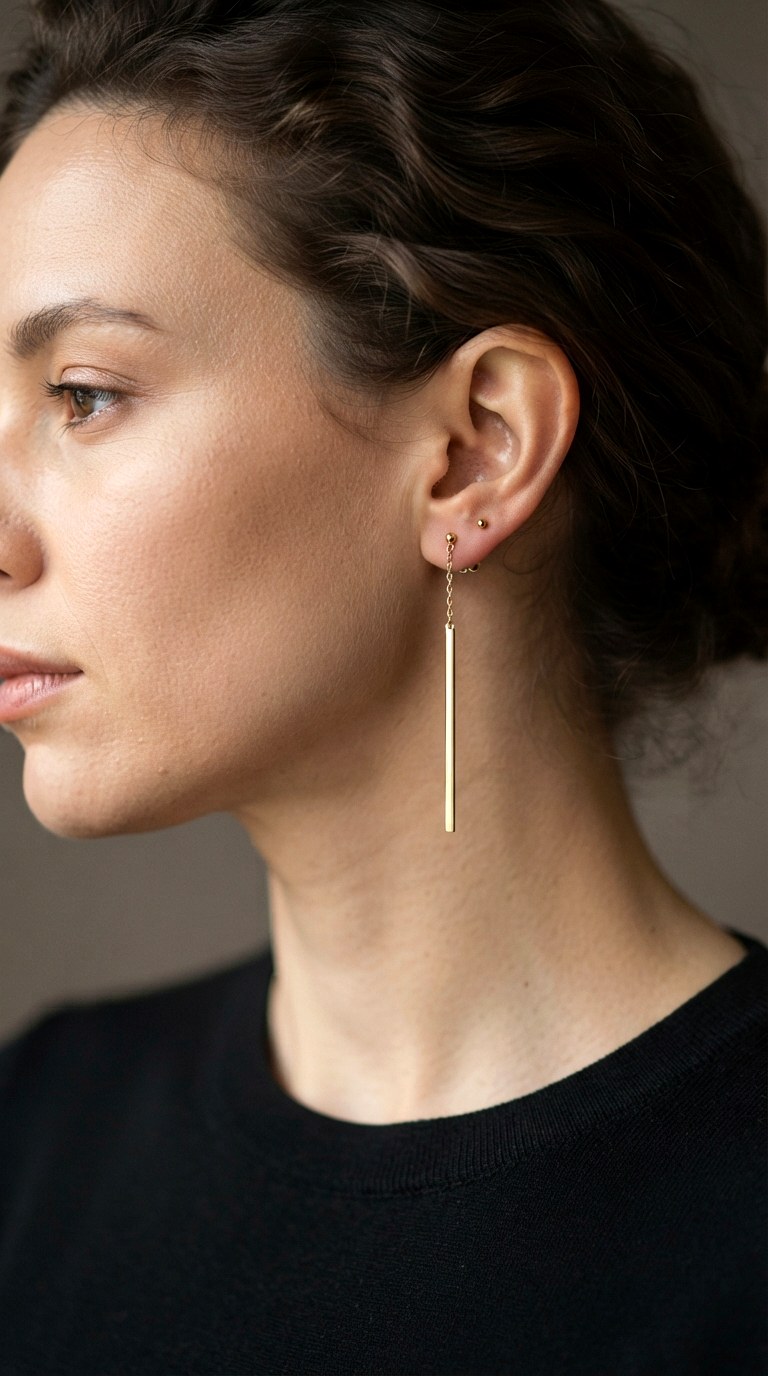 Drop Bar Linear Elegance - 22 gold dangle earrings