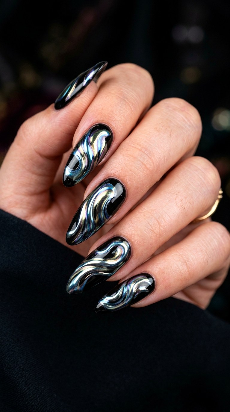 Dual Chrome Swirls - 26 Vacation Summer Multicolor Acrylic Nails