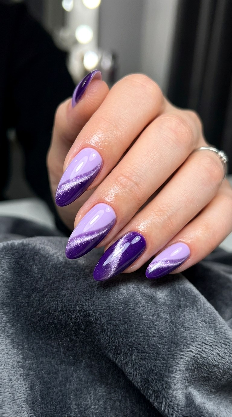 Dual Tone Lavender Magnetic Nails - 21  Summer Lavender Magnetic Cat Eye Nails Ideas