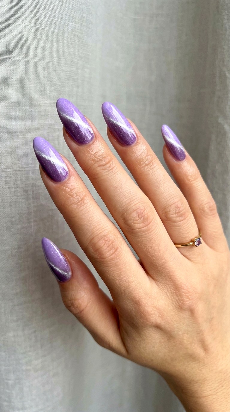 Dual Tone Light Purple Cat Eye Nails - 20 Summer Light Purple Cat Eye Nails Ideas
