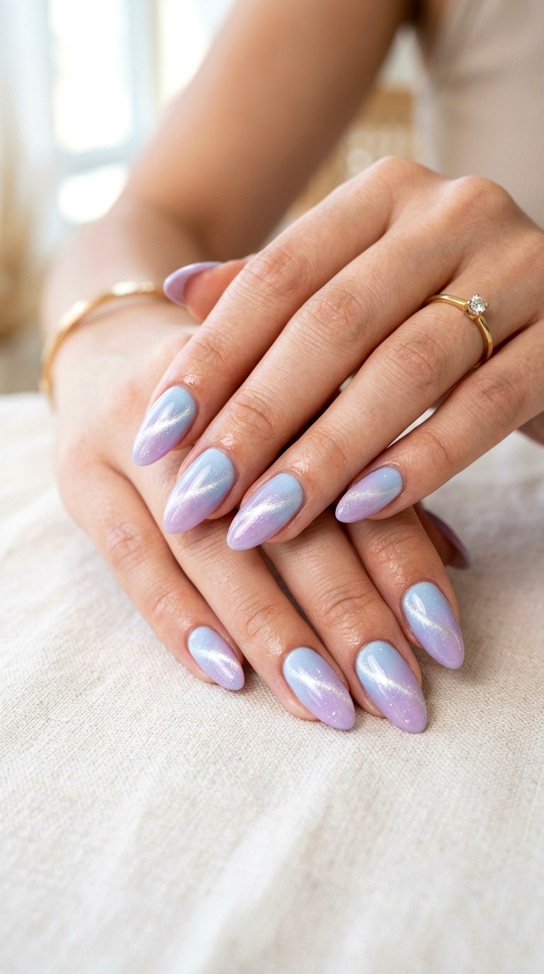 Dual Tone Pastel Cat Eye Nails - 20 Spring Pastel Rainbow Cat Eye Nails Ideas