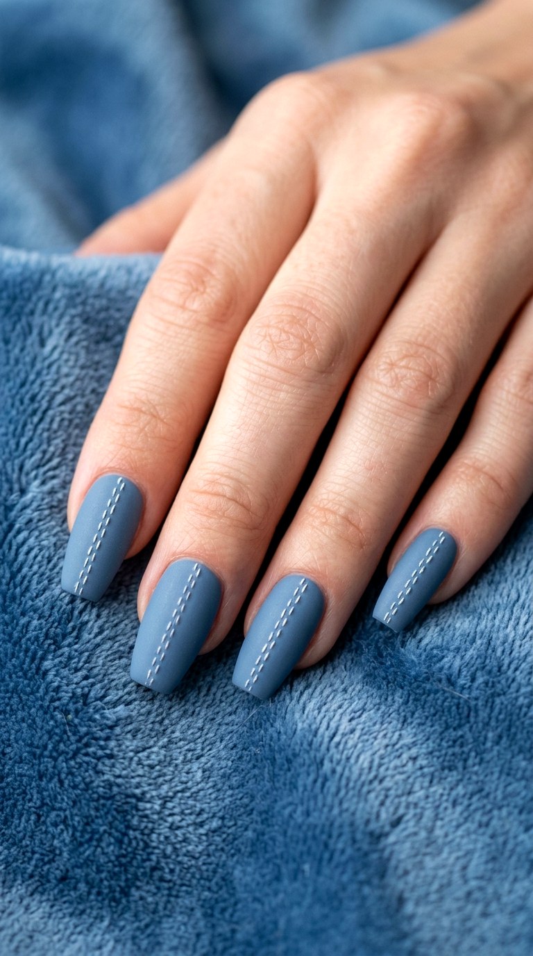 Dusty Blue Denim Texture - 26 Matte Spring Acrylic Nails