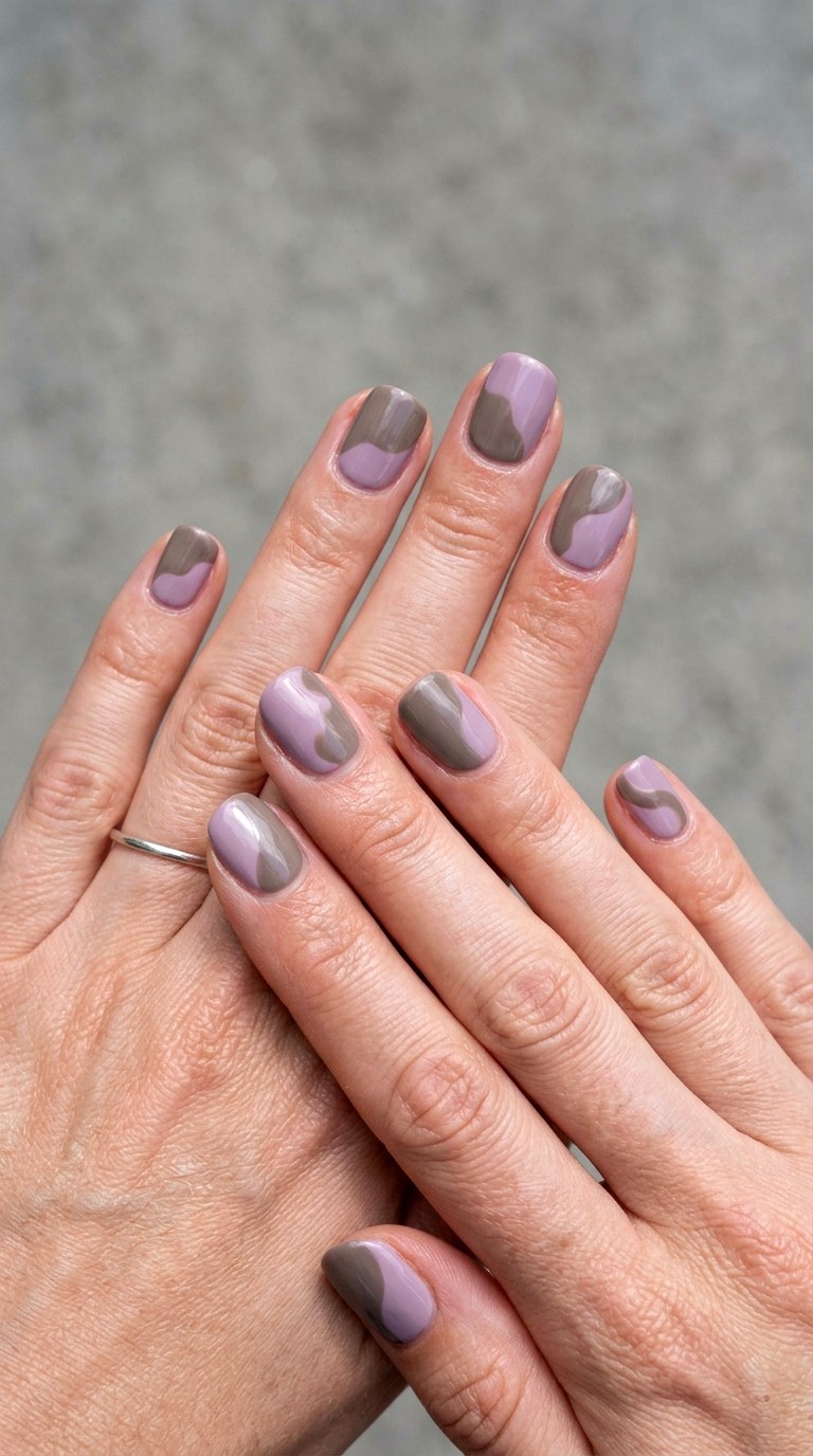 Dusty Lavender and Cool Taupe Asymmetrical - 27 Chic Spring Two Colored Nails