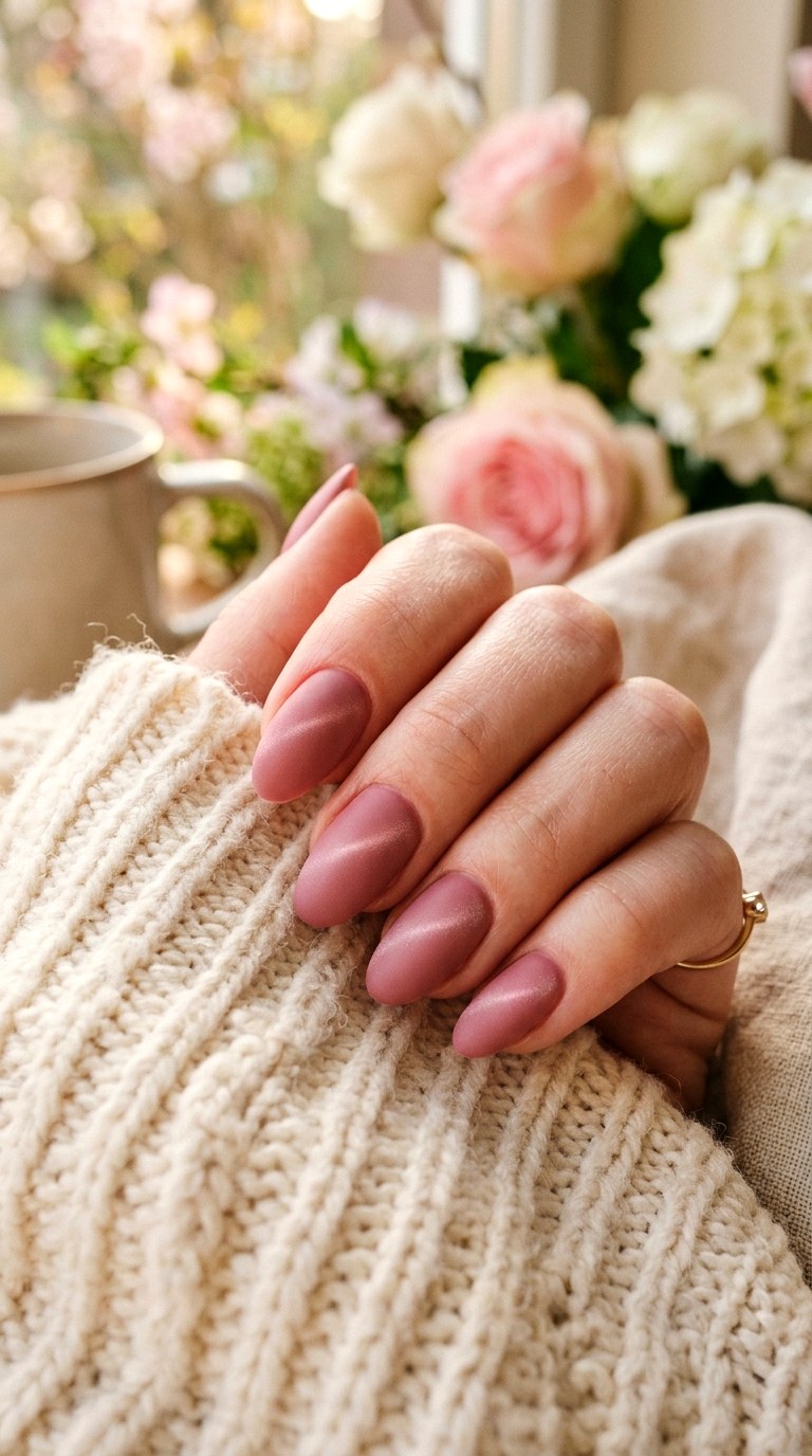 Dusty Rose Matte Cat Eye Nails - 20 Spring Minimal Matte Cat Eye Nails Ideas