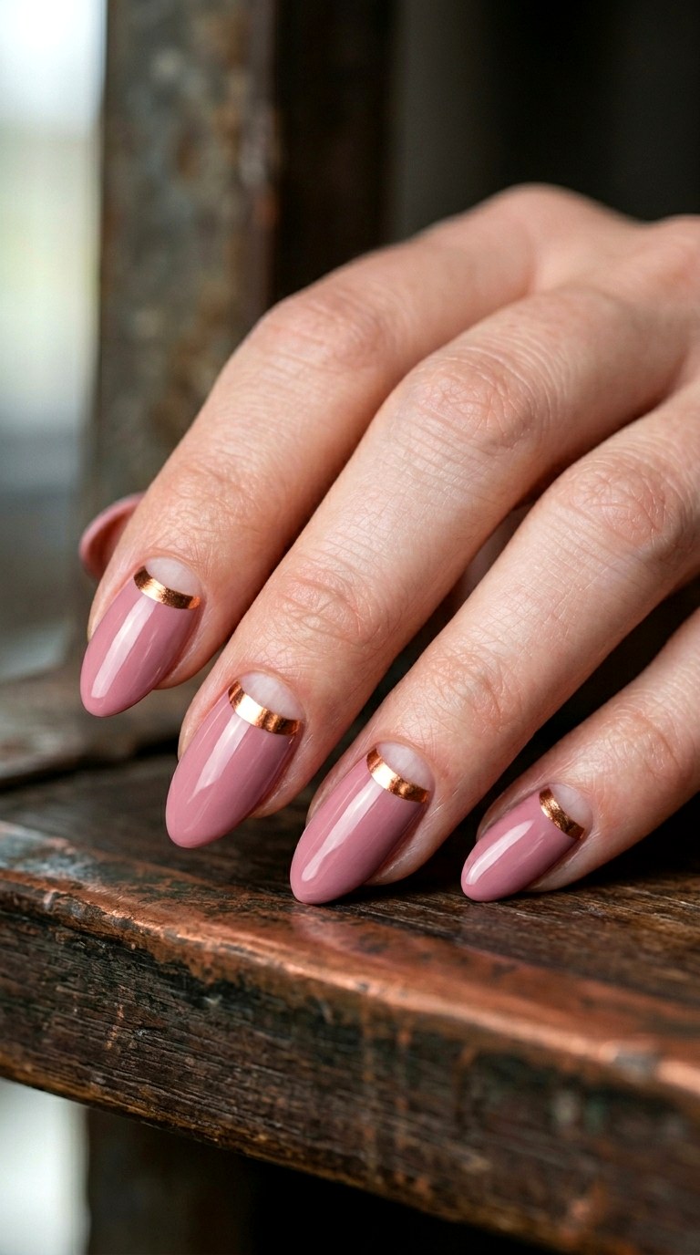 Dusty Rose and Copper Chrome Half Moons - 30 Brunch Spring Two Colored Nails