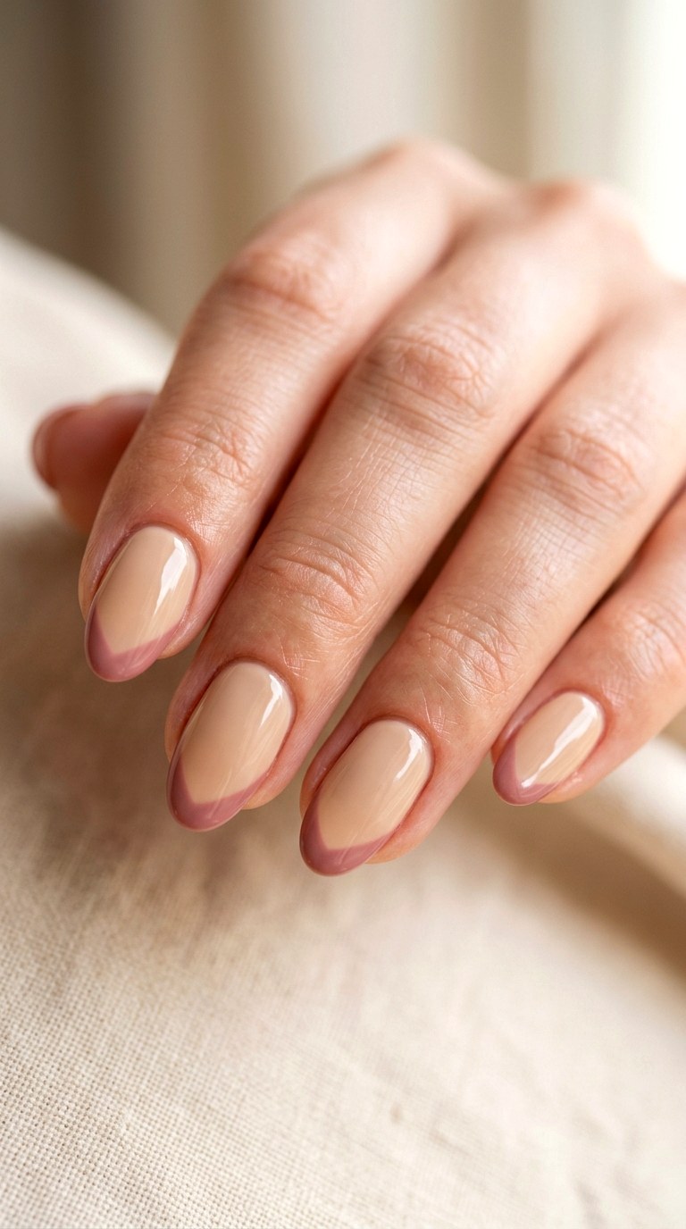 Dusty Rose and Warm Beige French Tips - 27 Chic Spring Two Colored Nails