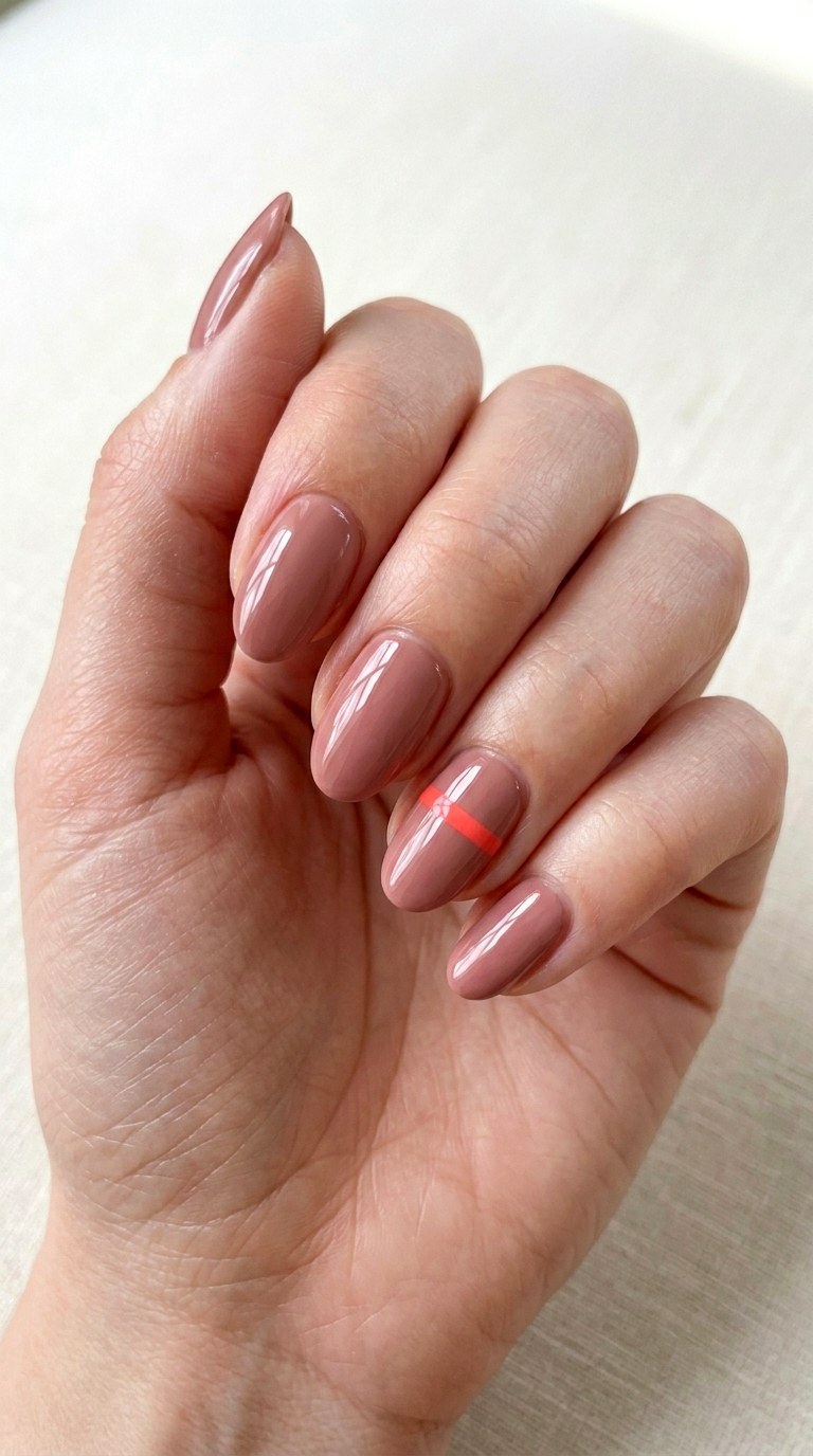 Dusty Rose with Coral Accent Line - 22 Minimalist Spring Two Colored Nails