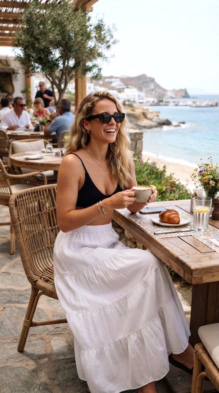 Effortlessly Chic with Black Bikini Top and Tiered Maxi Skirt - 27 beach outfit ideas