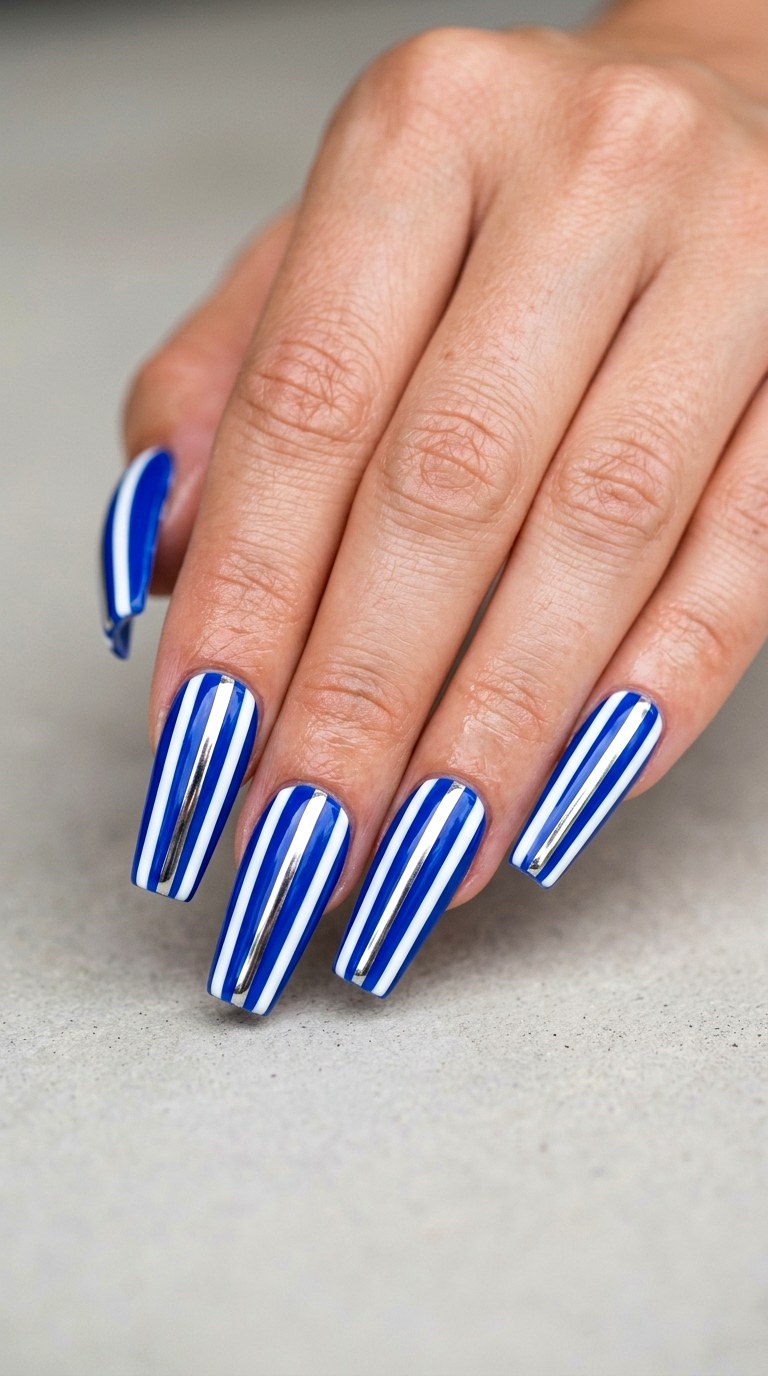 Electric Blue Marlin Stripe - 29 Beach Summer Acrylic Nails