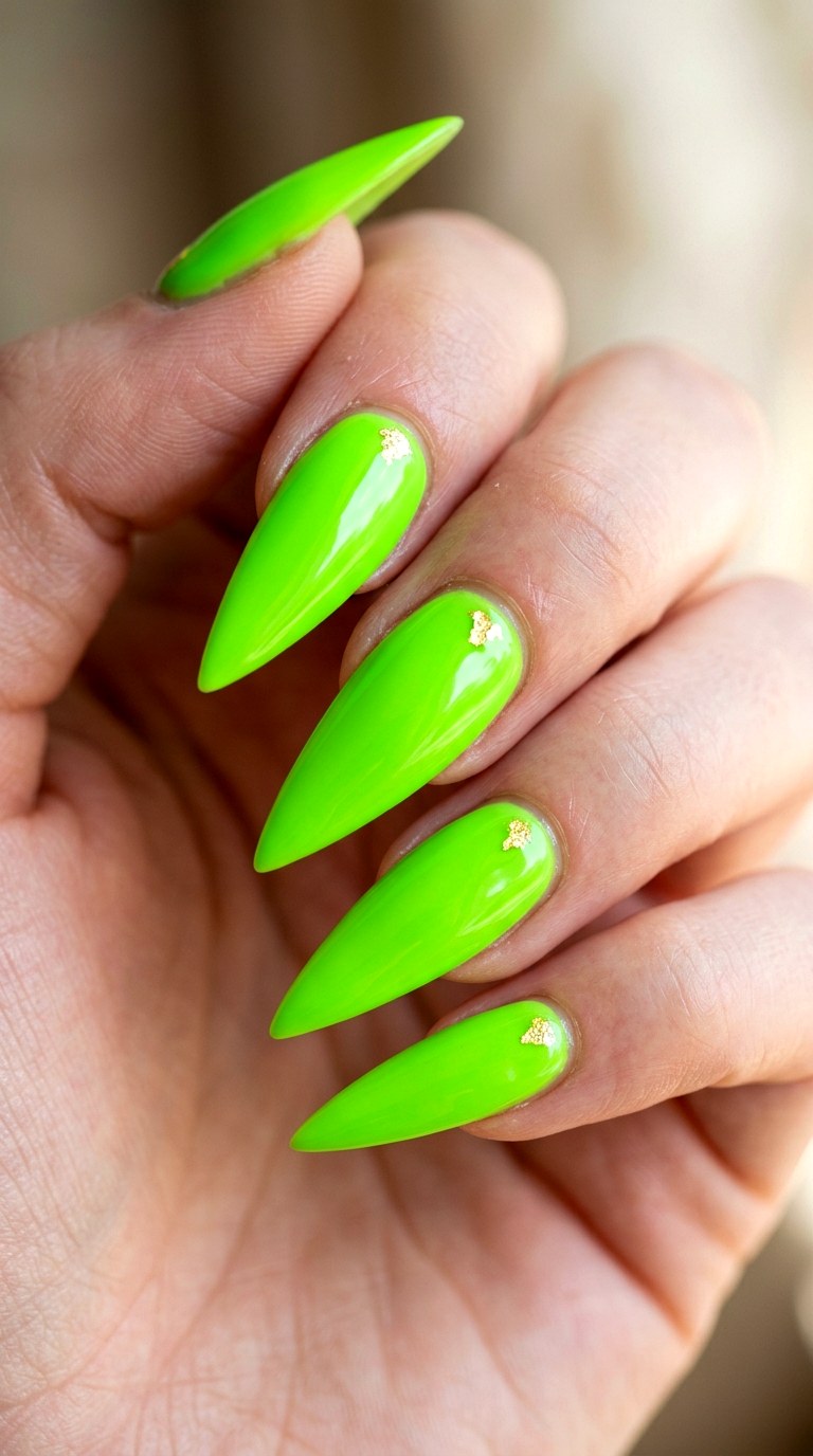 Electric Green Energy - 25 Sleek Spring Stiletto Nails
