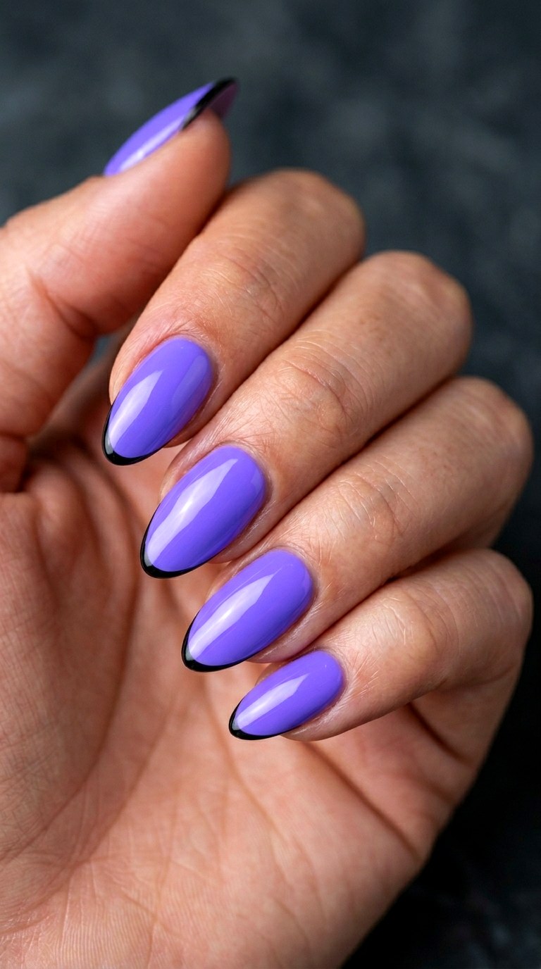 Electric Lavender and Black Micro French - 28 Stylish Spring Two Colored Nails