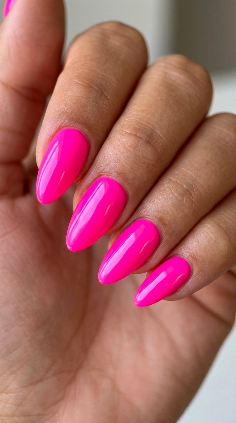Electric Pink Almond Statement - 22 Pink Spring Acrylic Nails