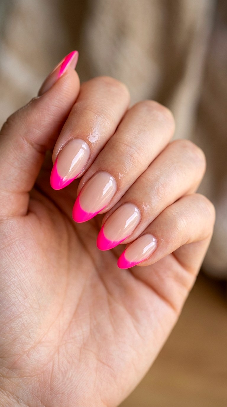 Electric Pink French with a Twist - 22 Pink Spring Acrylic Nails