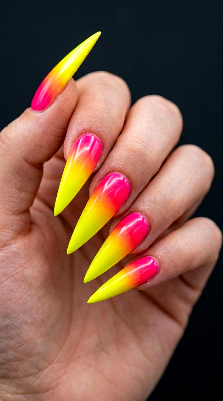 Electric Yellow and Hot Pink Duo - 25 Sunset Spring Ombre Nails