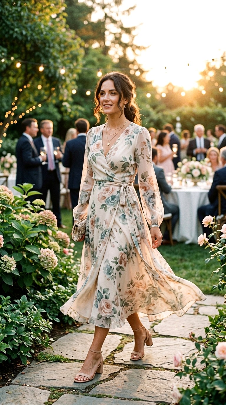 Elegant Wrap Dress with Heels - 24 Beautiful Spring Outfit Inspirations 2026 for a Fresh New Look