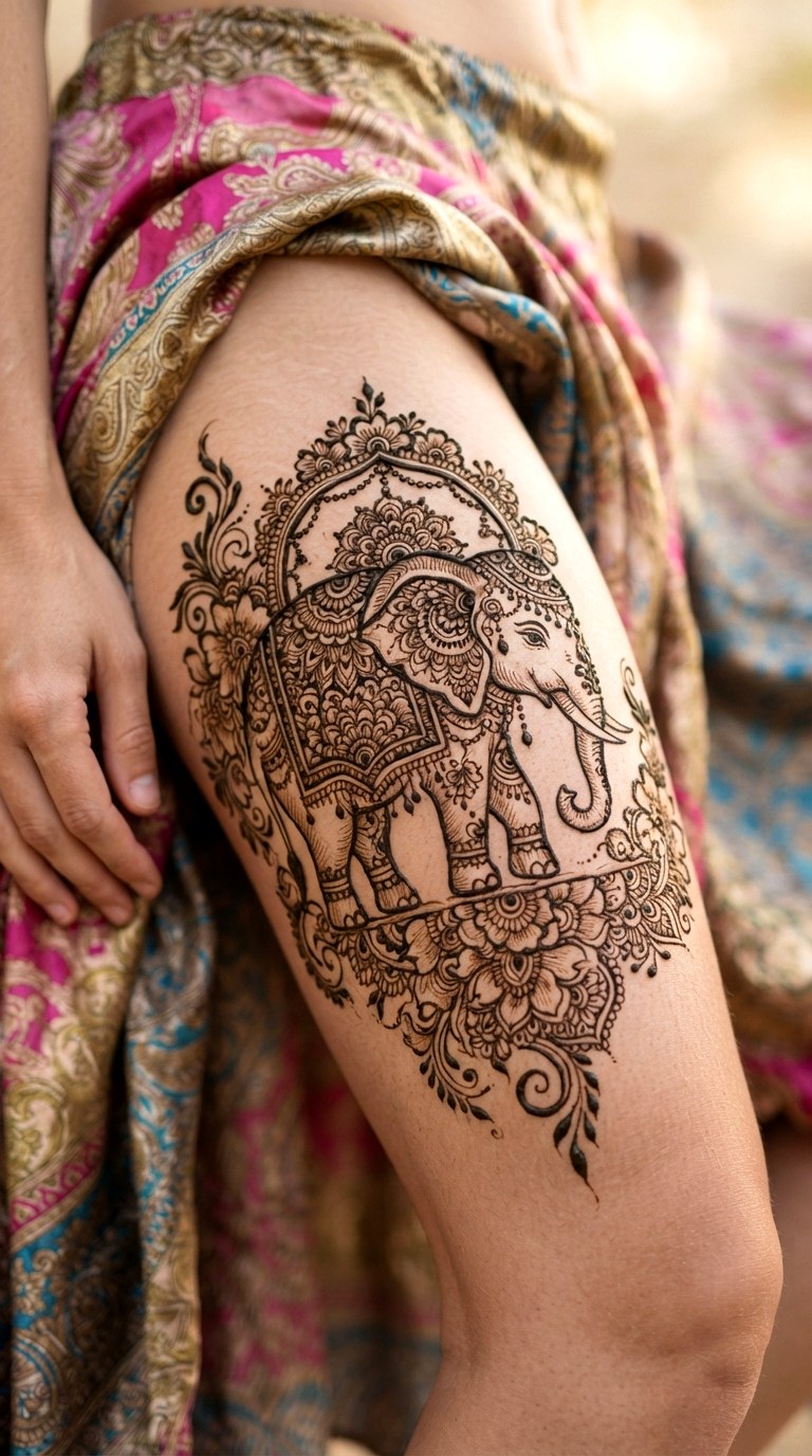 Elephant Blessing Panel - 27 henna tattoo design