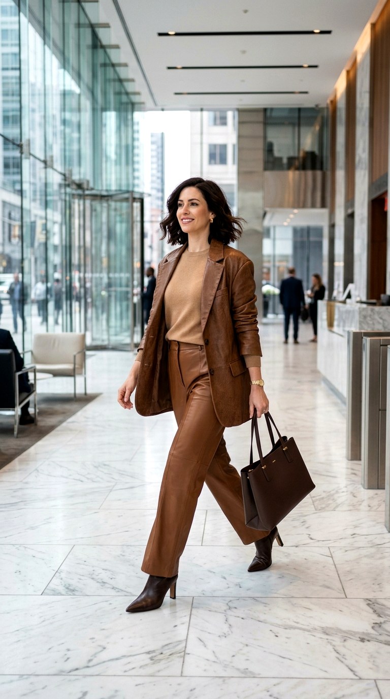 Elevated Monochrome Tailoring - 27 oversized leather jacket outfits